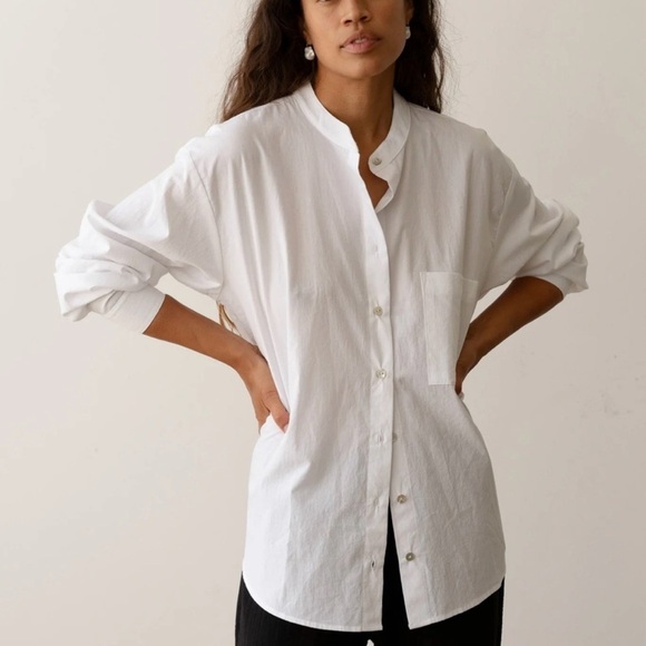 NWT Donni Mandarin Collar Tunic Blouse Medium Yellow Boho Cotton Minimal Coastal - Picture 4 of 8